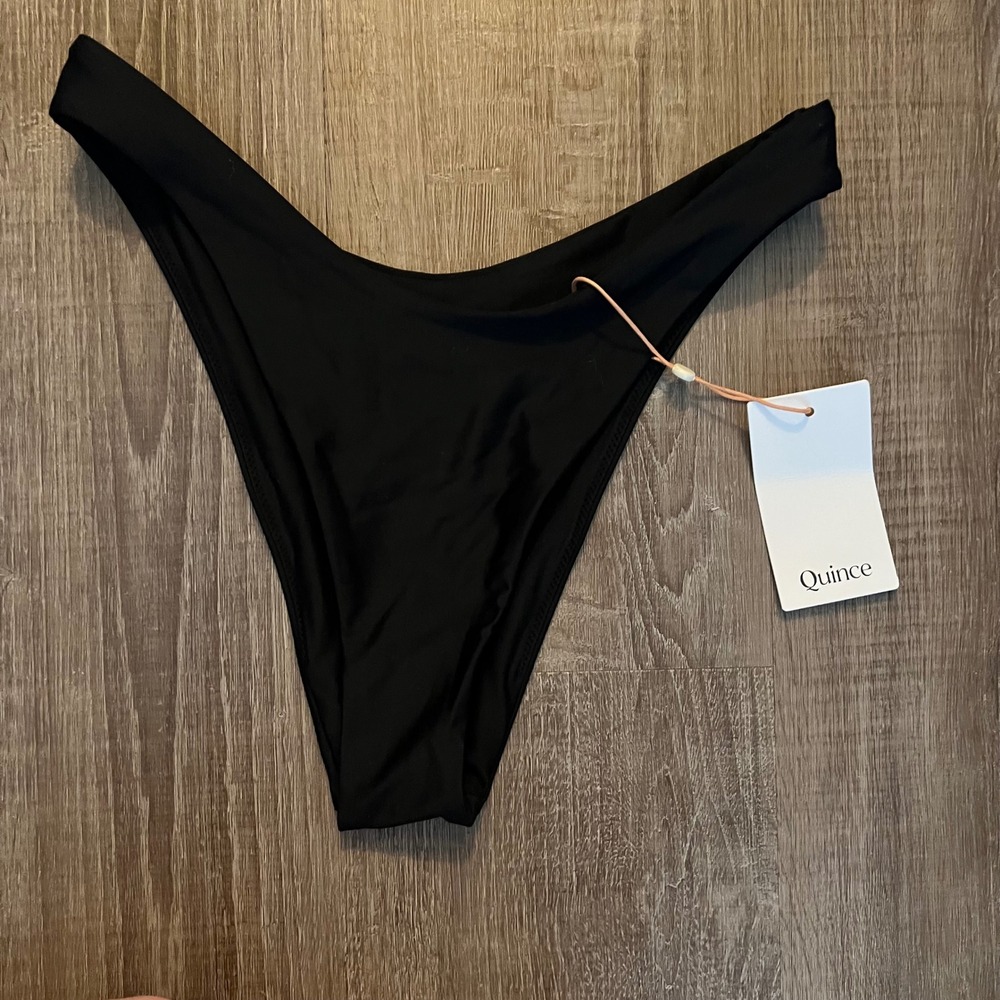 NWT Quince Italian High Leg Bikini Bottom Small Black Minimalist Swim Beach